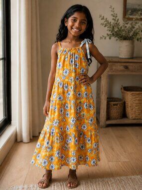 NWT Girls Orange Floral One-Shoulder Maxi Dress Size 10 | Boho Summer Brand New